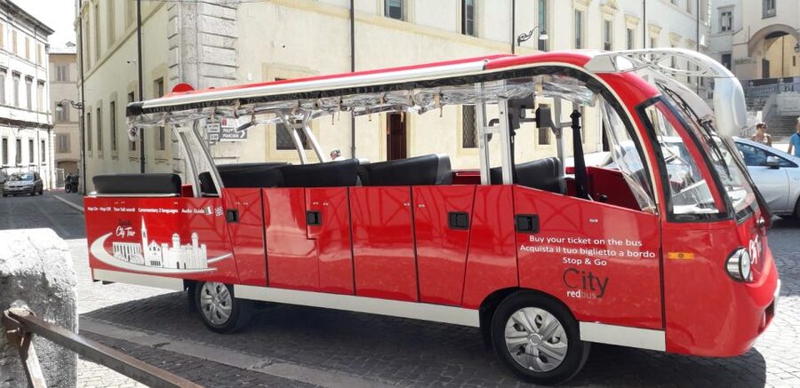 Bergamo: City Highlights Minibus or Train - The blue electric minibus and Bergamo’s museum area