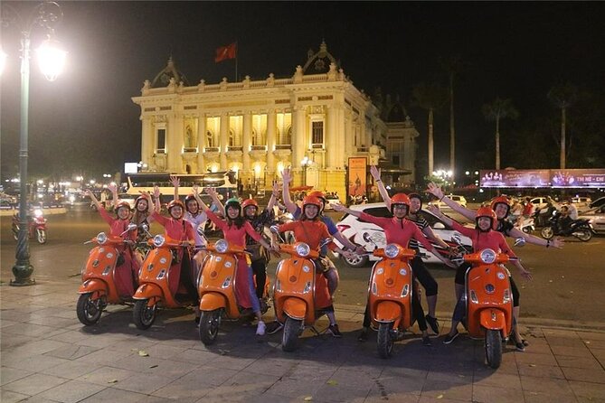 Female Riders Vespa Night Street Food + Train Street food 4 Hours - Long Bien and the Ceramic Road add views between meals